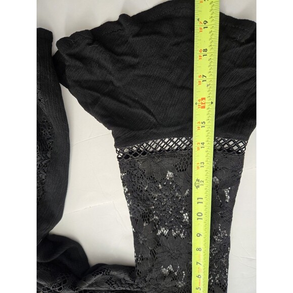 Rumor Babydoll Mini Dress Shirt Lace SZ 12  Black Bell Sleeve Y2k Whimsical Goth - Picture 7 of 16